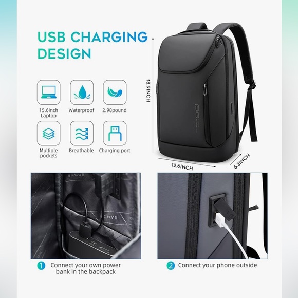 Bange Black Backpack with USB Charging Port - Picture 2 of 9